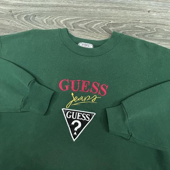 Vintage GUESS Jeans Sweatshirt Mens XL Green Embroidered Crewneck 90s USA - Picture 1 of 6